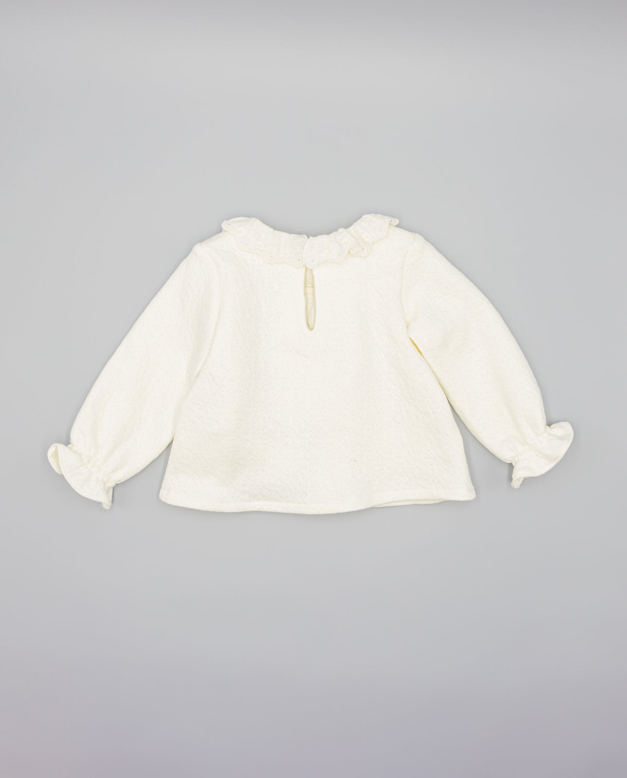 WHITE COTTON SWEATER WITH CHECKERED VIELLA COLLAR