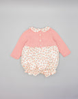 PINK KNIT ROMPER WITH FLORAL PRINTED FABRIC