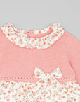 PINK KNIT ROMPER WITH FLORAL PRINTED FABRIC