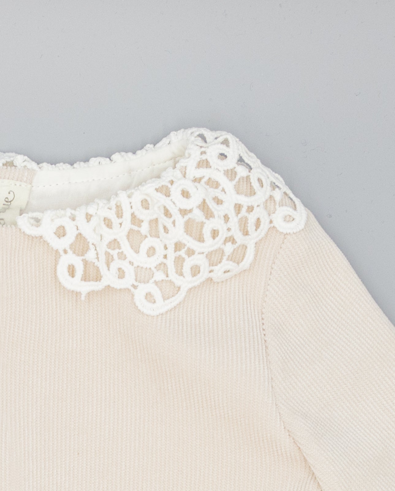 GIRL&#39;S BEIGE CORDUROY DRESS WITH GUIPURE COLLAR