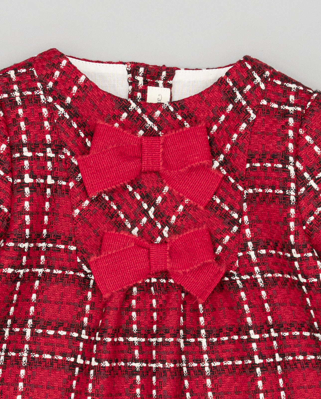 RED STRUCTURED FABRIC DRESS FOR GIRL WITH BOWS