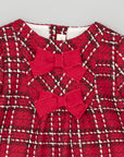 RED STRUCTURED FABRIC DRESS FOR GIRL WITH BOWS