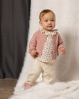 BEIGE TEXTURED TROUSERS WITH RUFFLES