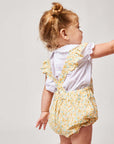 Short Dungarees with Yellow Floral Ruffle