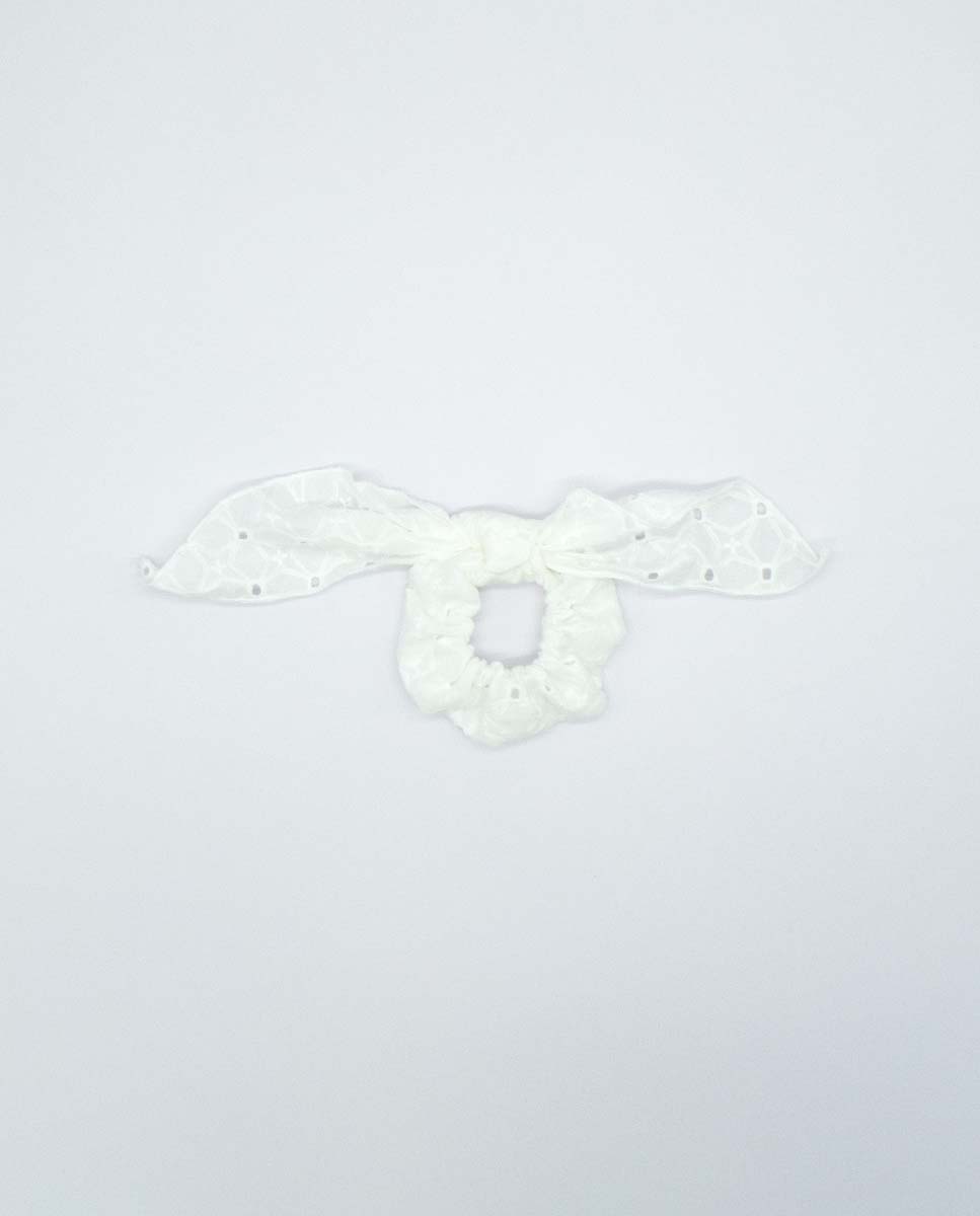 White Embroidered Scrunchie