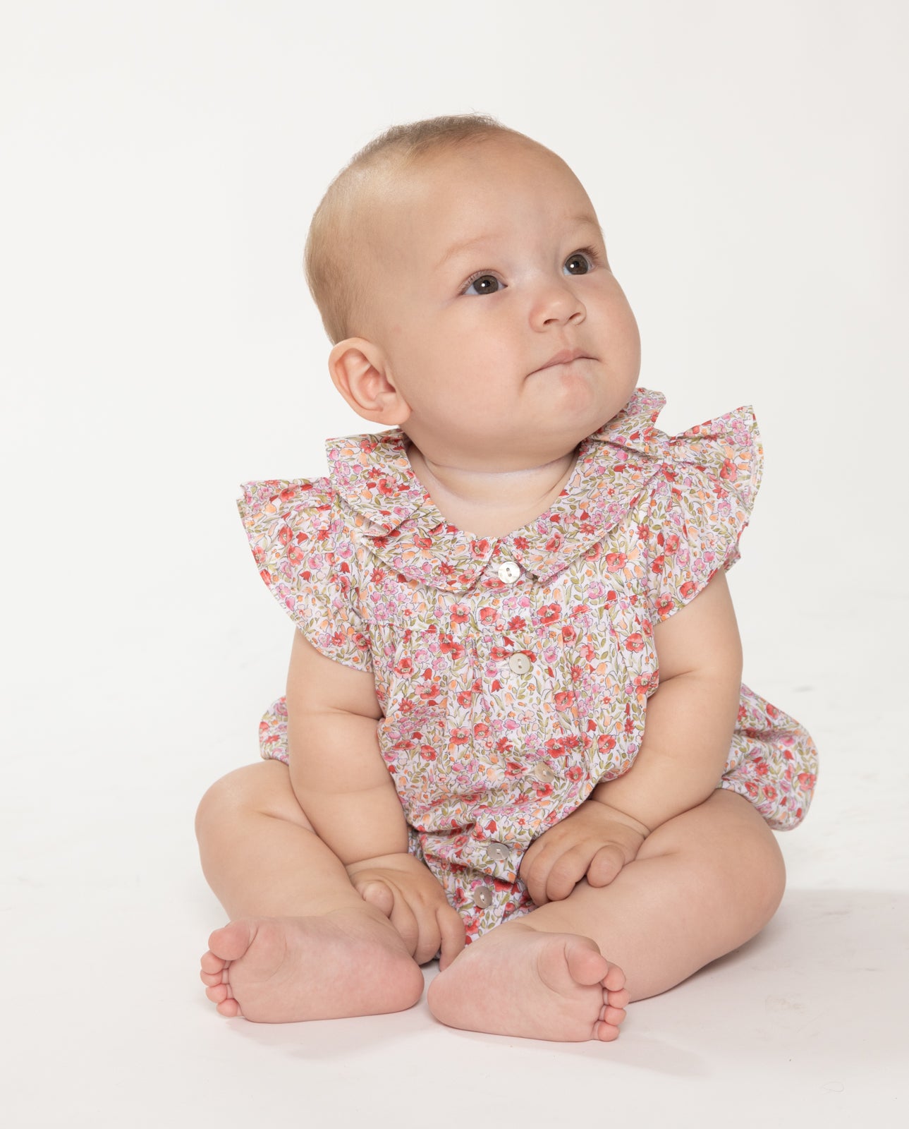 Red flower print romper