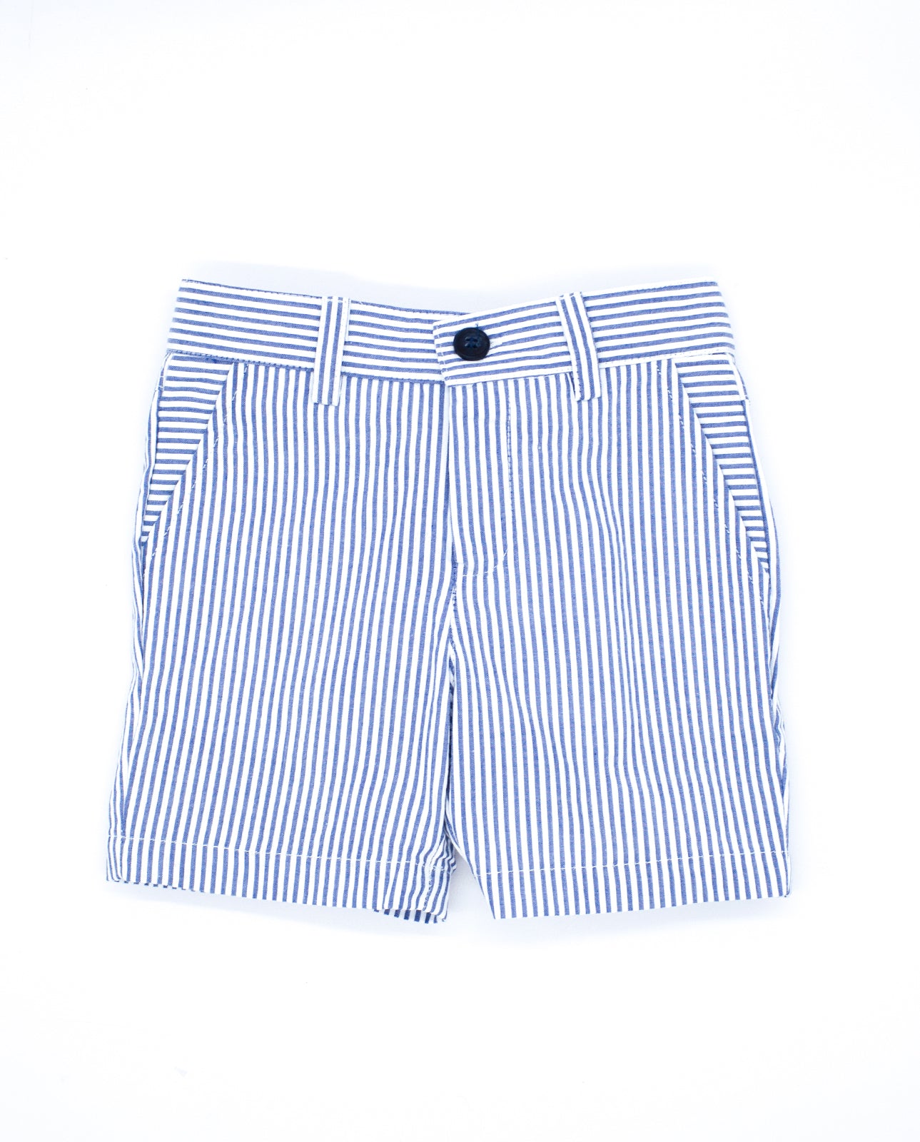 Navy blue striped Bermuda shorts