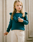 Girl Knitted Pullover with V-shaped ruffles