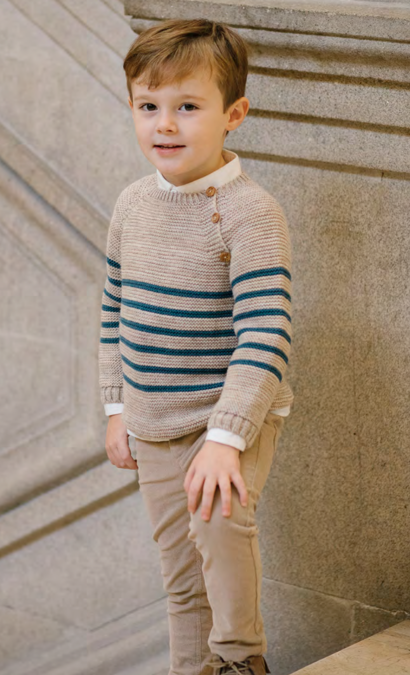 Chunky knit sweater with navy-style stripes