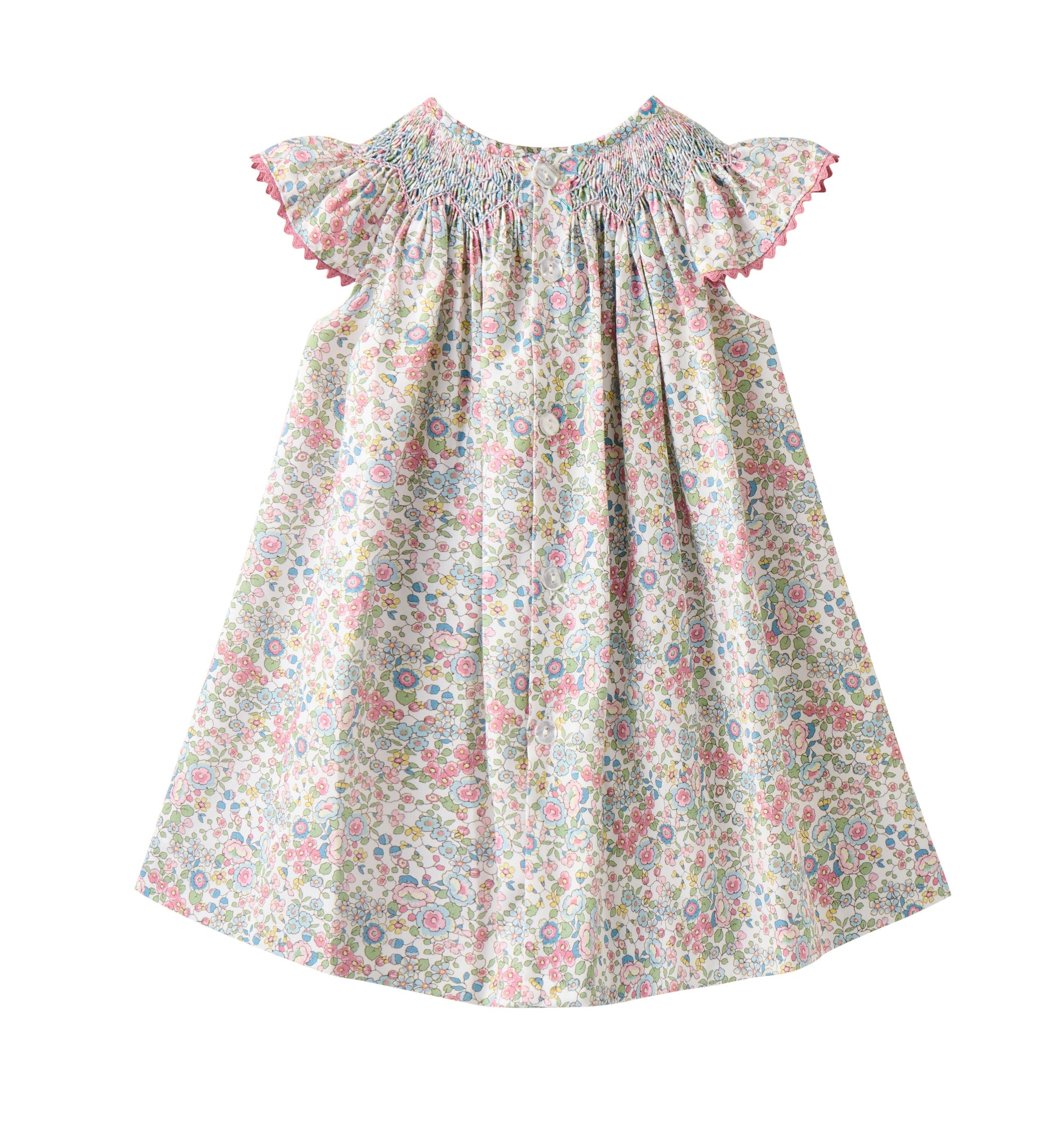 Smocked floral dress with Flutter sleeves