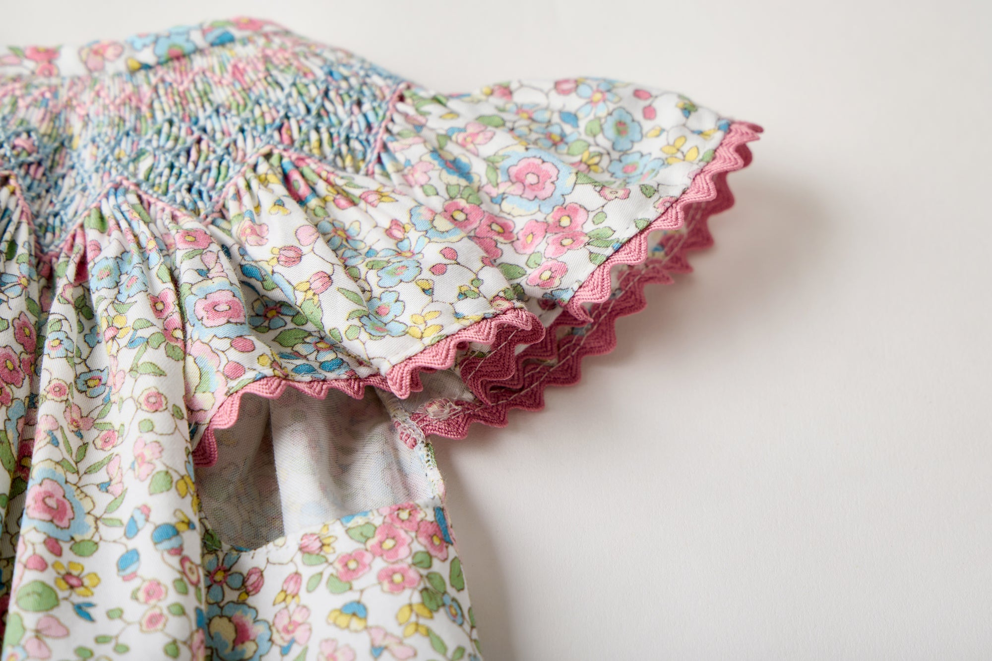 Smocked floral dress with Flutter sleeves