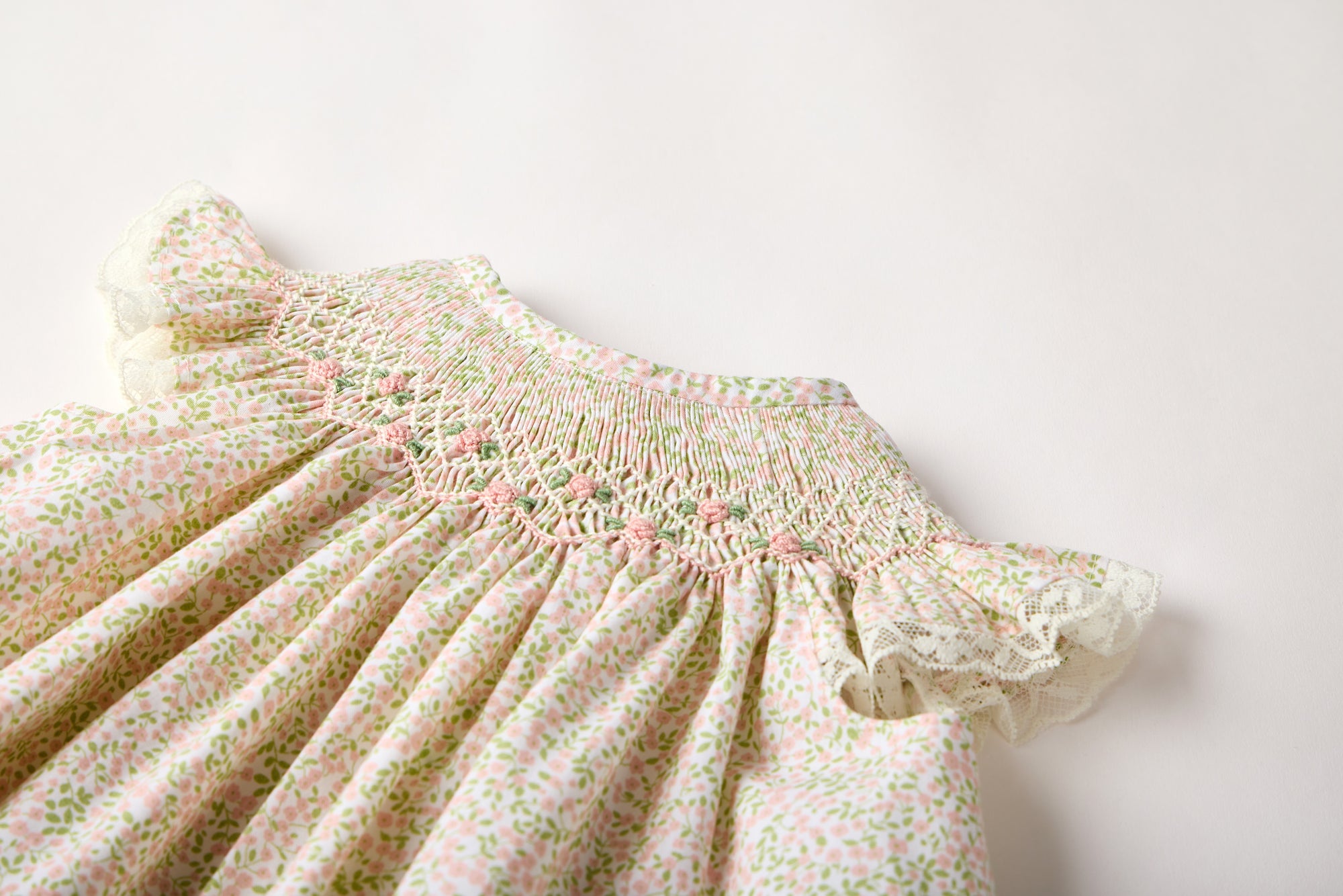 Liberty-inspired floral print in soft pastels smocked dress