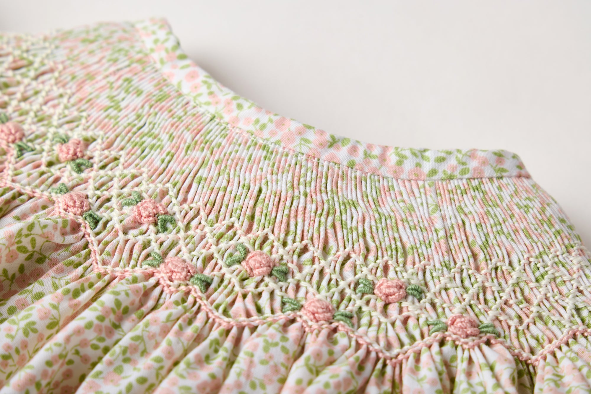 Liberty-inspired floral print in soft pastels smocked dress