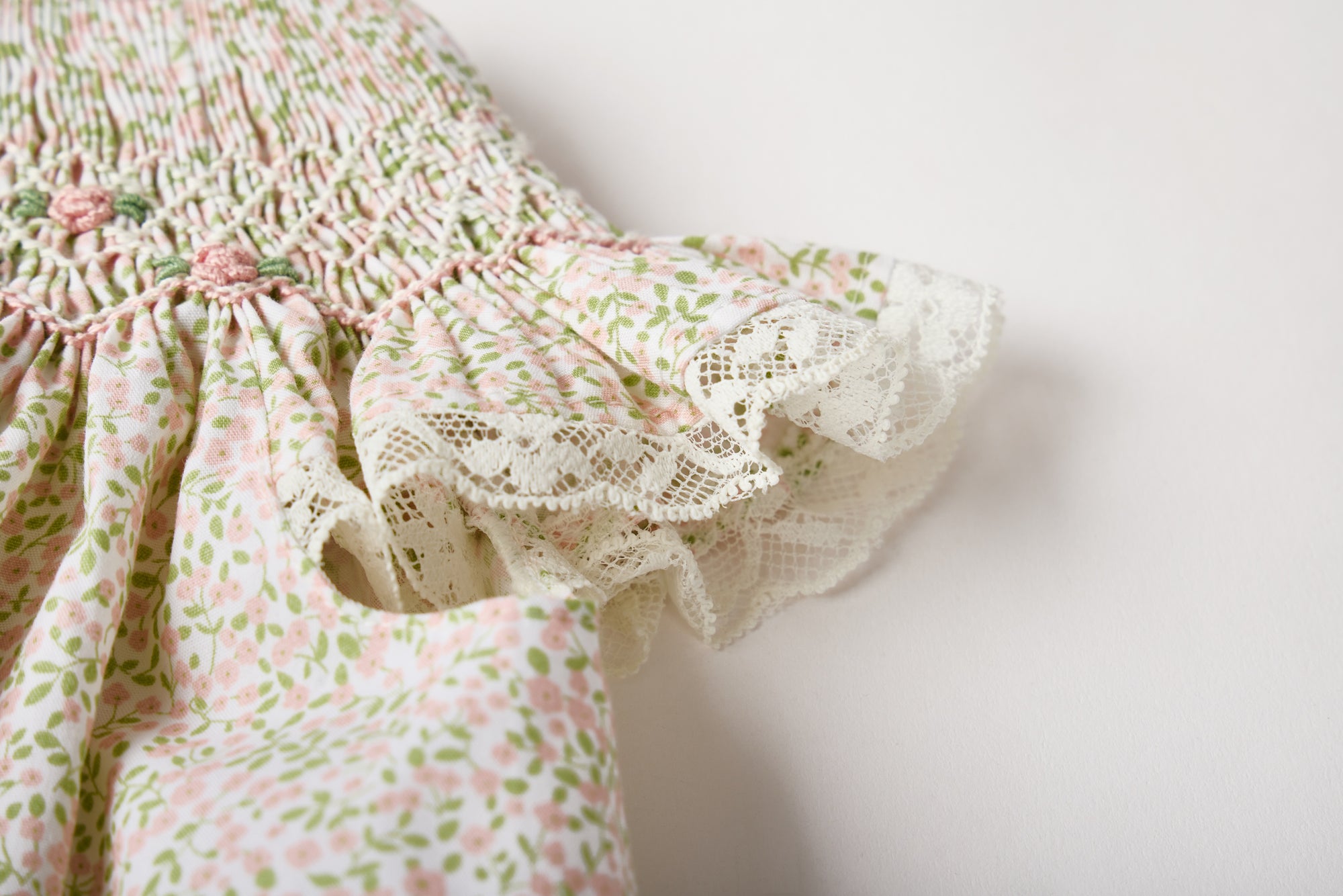 Liberty-inspired floral print in soft pastels smocked dress