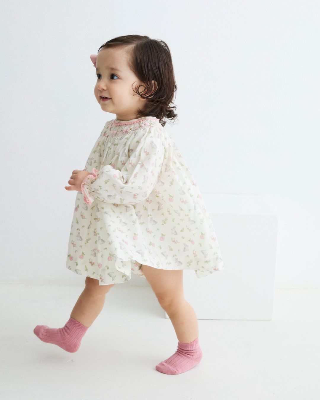 MIBONBON BUNNIES HANDSMOCKED BABY DRESS