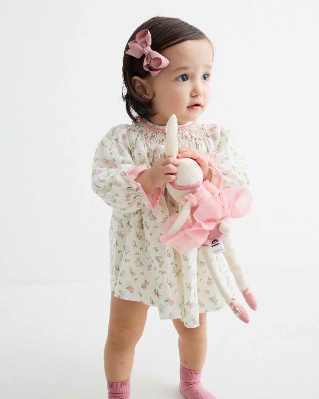 MIBONBON BUNNIES HANDSMOCKED BABY DRESS