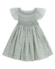 Green Floral Smocked Flutter Dress