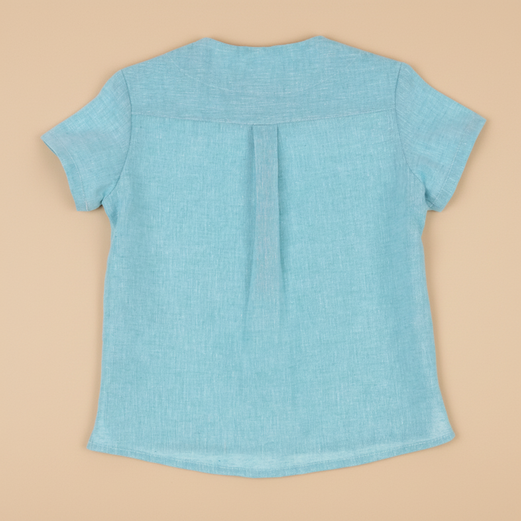 Aqua Linen Blouse — Back View Beige