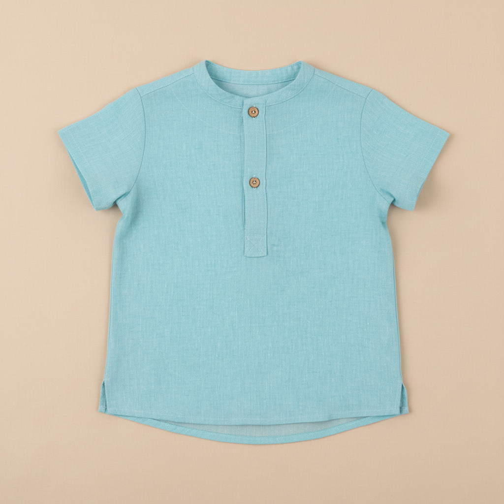 Aqua Linen Henley — Flat Lay Beige