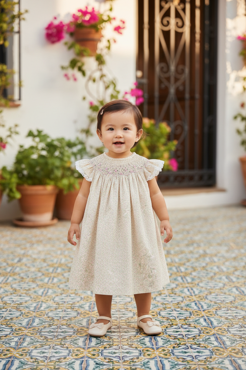 Liberty-inspired floral print in soft pastels smocked dress