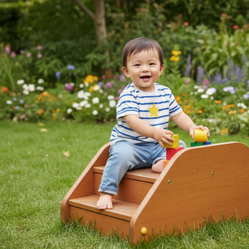 Baby Boy in Striped Star Tee - Outdoor Play Area