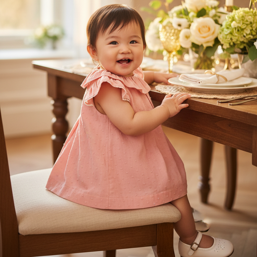 Baby Girl in Pink Plumeti Dress - Celebration