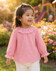 Girls' Pink Ruffle Collar Blouse