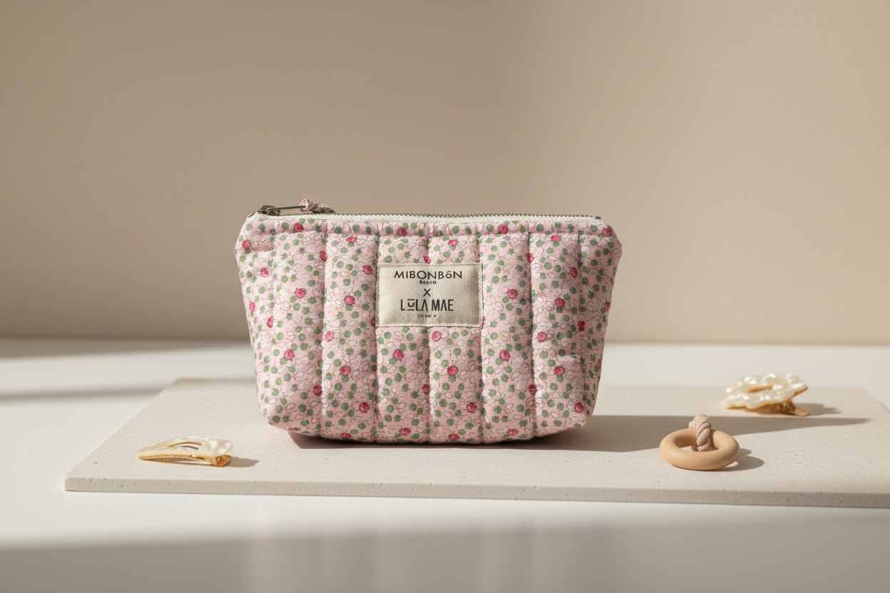 Elegant pink floral pouch product photo