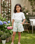 Girl in Tropical Print Shorts