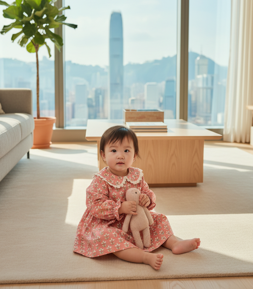 Hong Kong baby girl in pink floral dress
