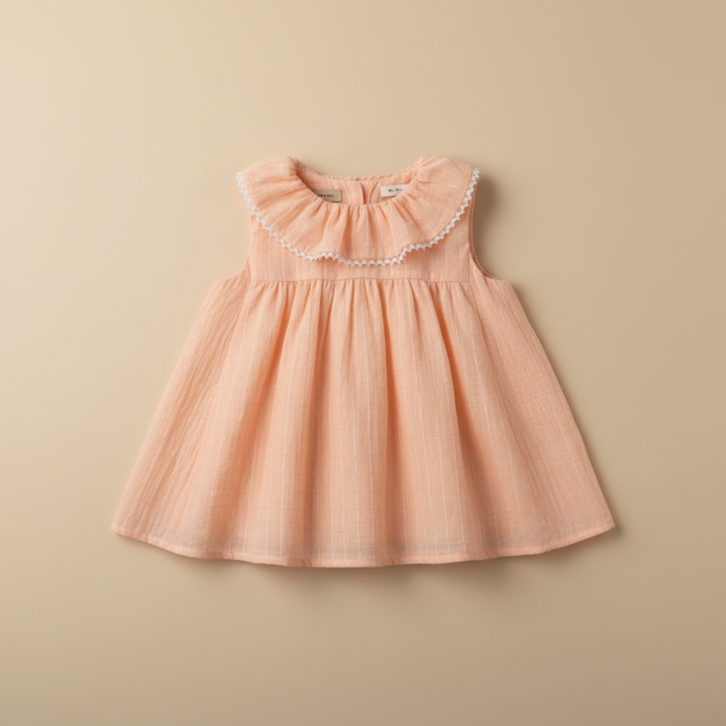 Girls' Peach Stripe Ruffle Collar Top