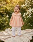 Peach Ruffle Top White Pants — Bonpoint Style