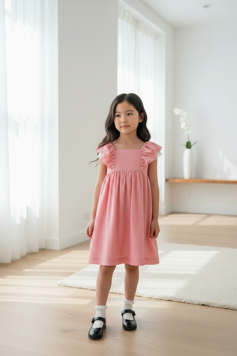 Pink Dress - Black Shoes No Socks
