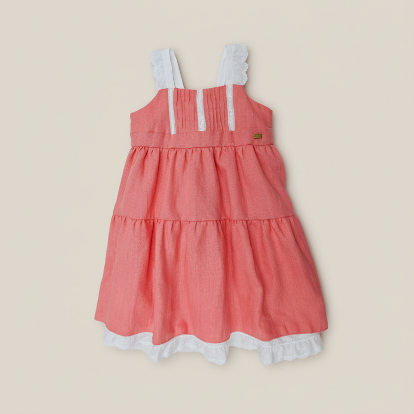 Professional coral dress flat lay