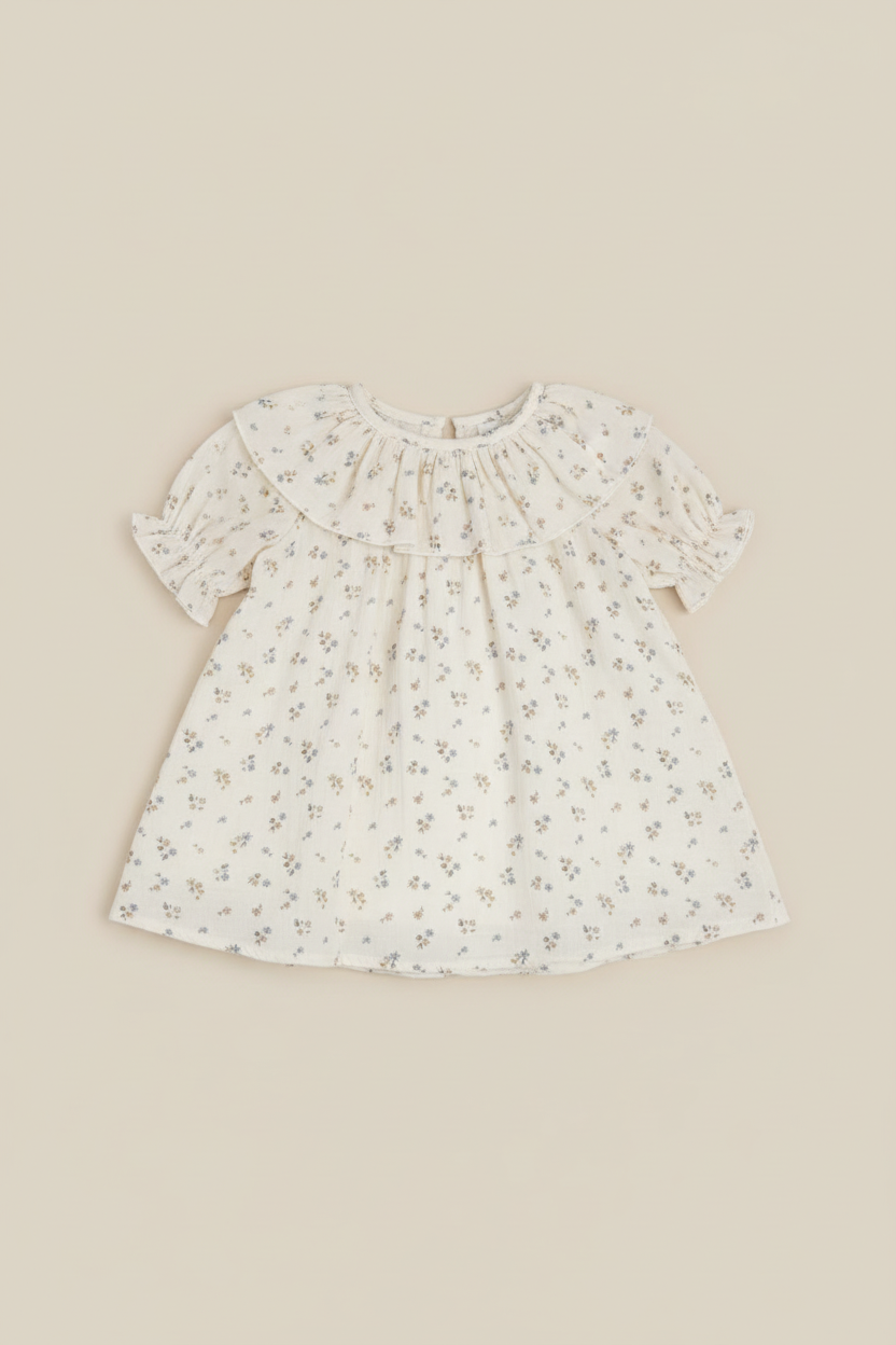 Professional cream floral muslin dress product photo